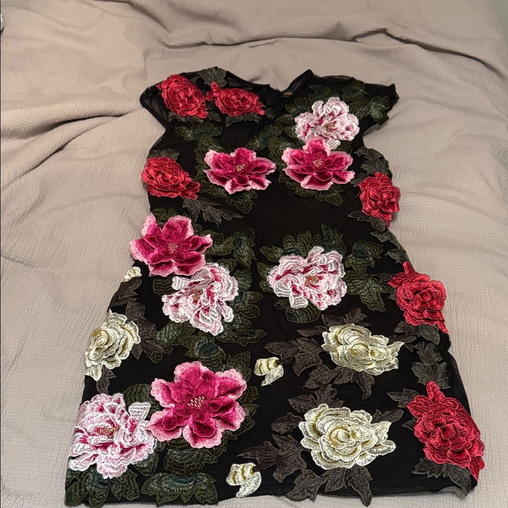 Fashion Nova Black Floral Midi Dress